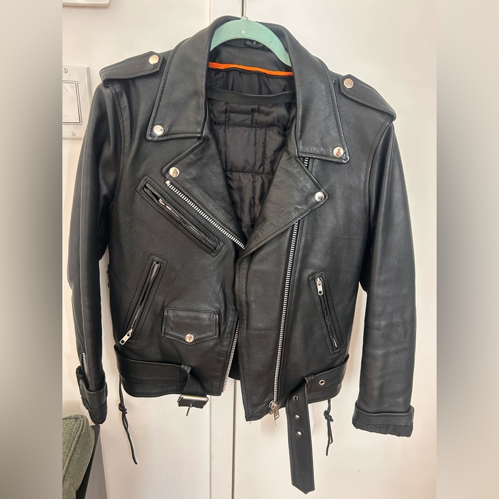 Black Leather Moto Jacket with quilted insert